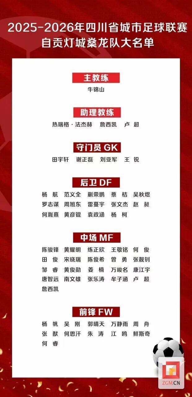 川超自贡队公布50人大名单：取名灯城燊龙，球员来自各行各业